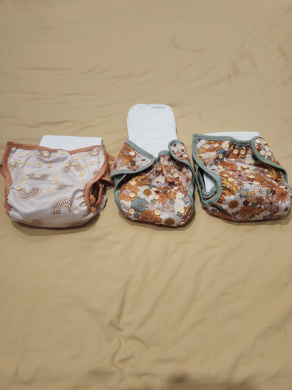Reusable Floral & Rainbow Print Cloth Diaper Covers - Orange Green